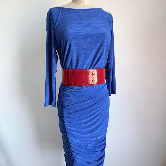 Vintage 80s Style MATTHEW WILLIAMSON Red Patent Leather Wide Glam Belt - Picture 2 of 6